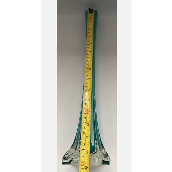 Vintage Soliflore Hand Blown Glass Vase-Light Turquoise 4-Sided Thin Square- MCM - Picture 10 of 12